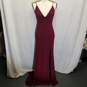 Dear Moon 3 Dress Gown Burgundy Deep V Neck High Slit Stretch Padded Cup Prom